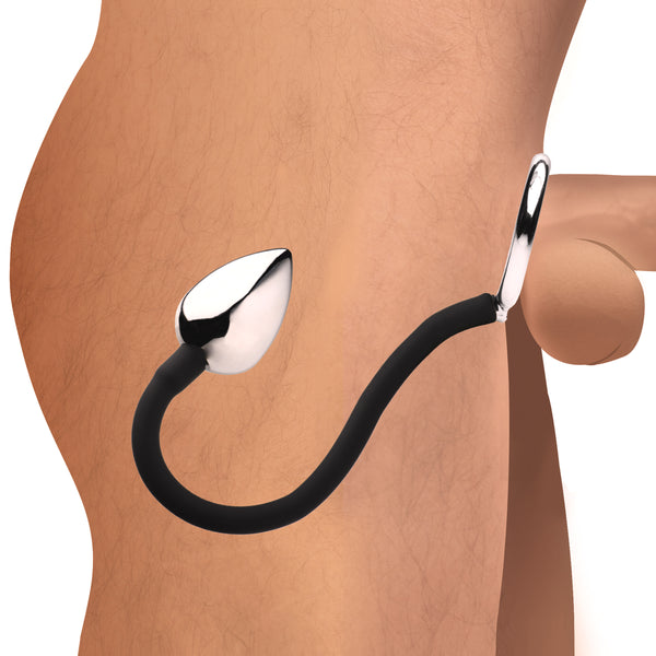 Tug and Plug Cock and Ball Ring with Anal Plug – cock ring, Silicone