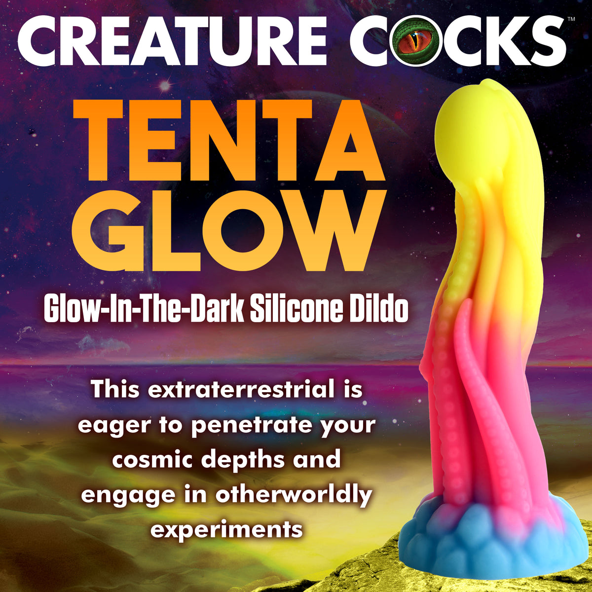 Tenta-Glow Glow-In-The-Dark Silicone Dildo, Silicone (view 2)
