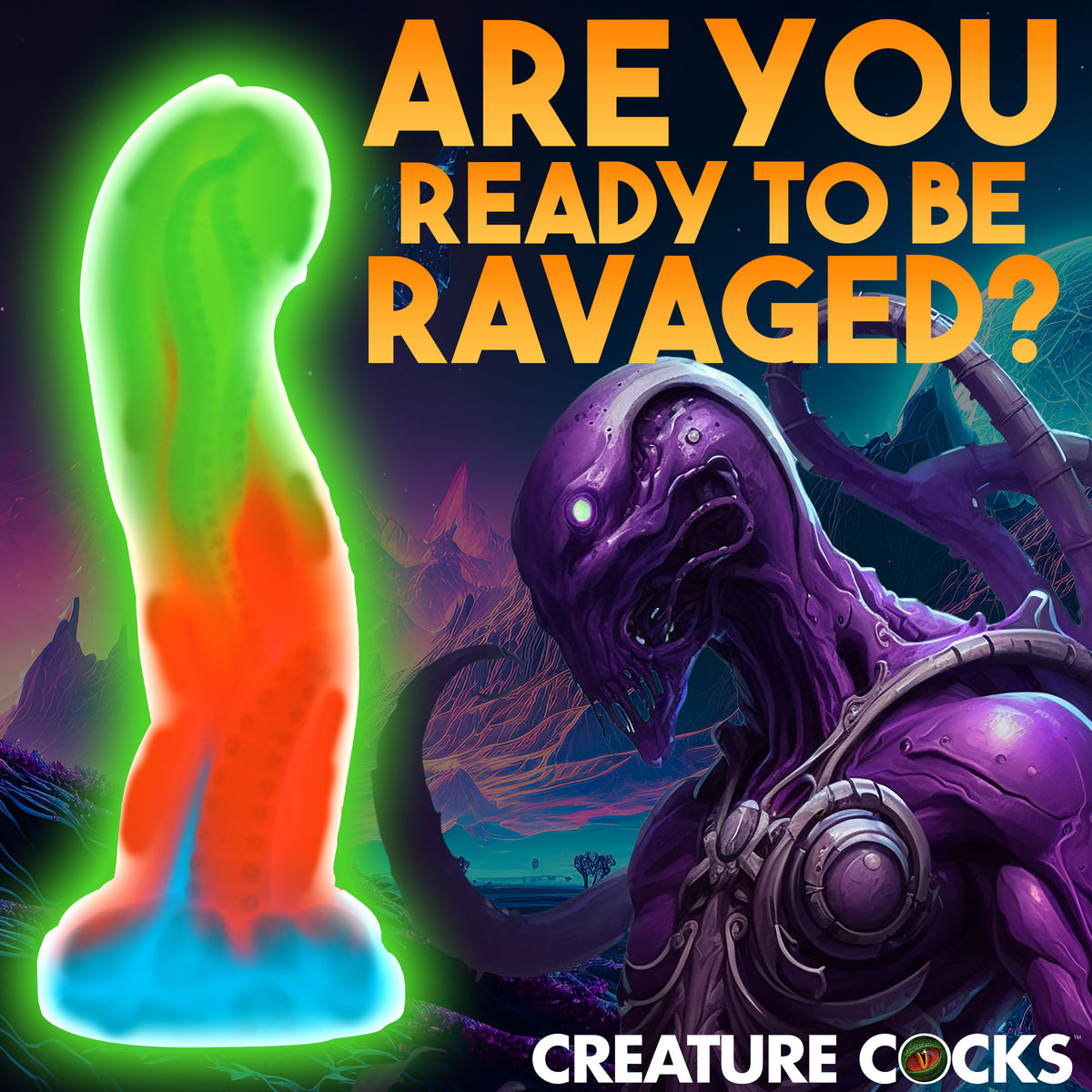 Tenta-Glow Glow-In-The-Dark Silicone Dildo, Silicone (view 3)