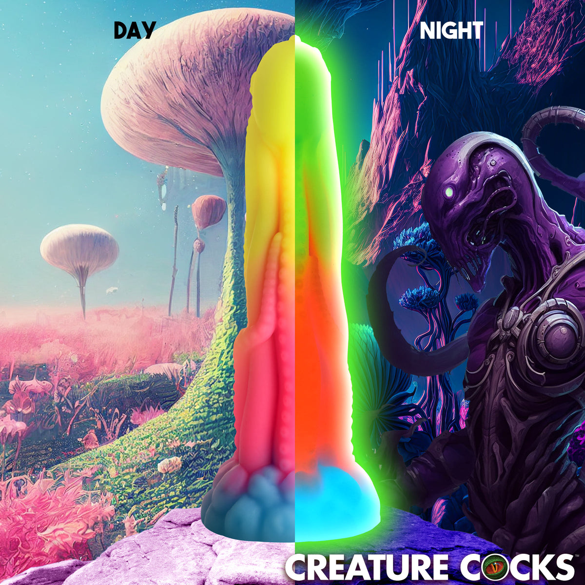 Tenta-Glow Glow-In-The-Dark Silicone Dildo, Silicone (view 5)