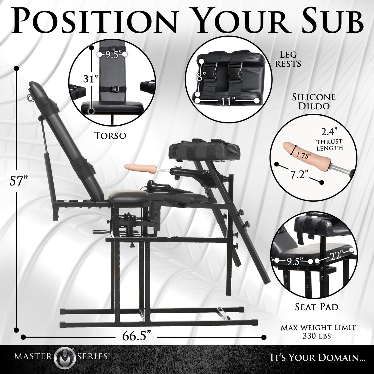 Leg Spreader Obedience Chair with Sex Machine – restraints and cuffs, Silicone (view 6)