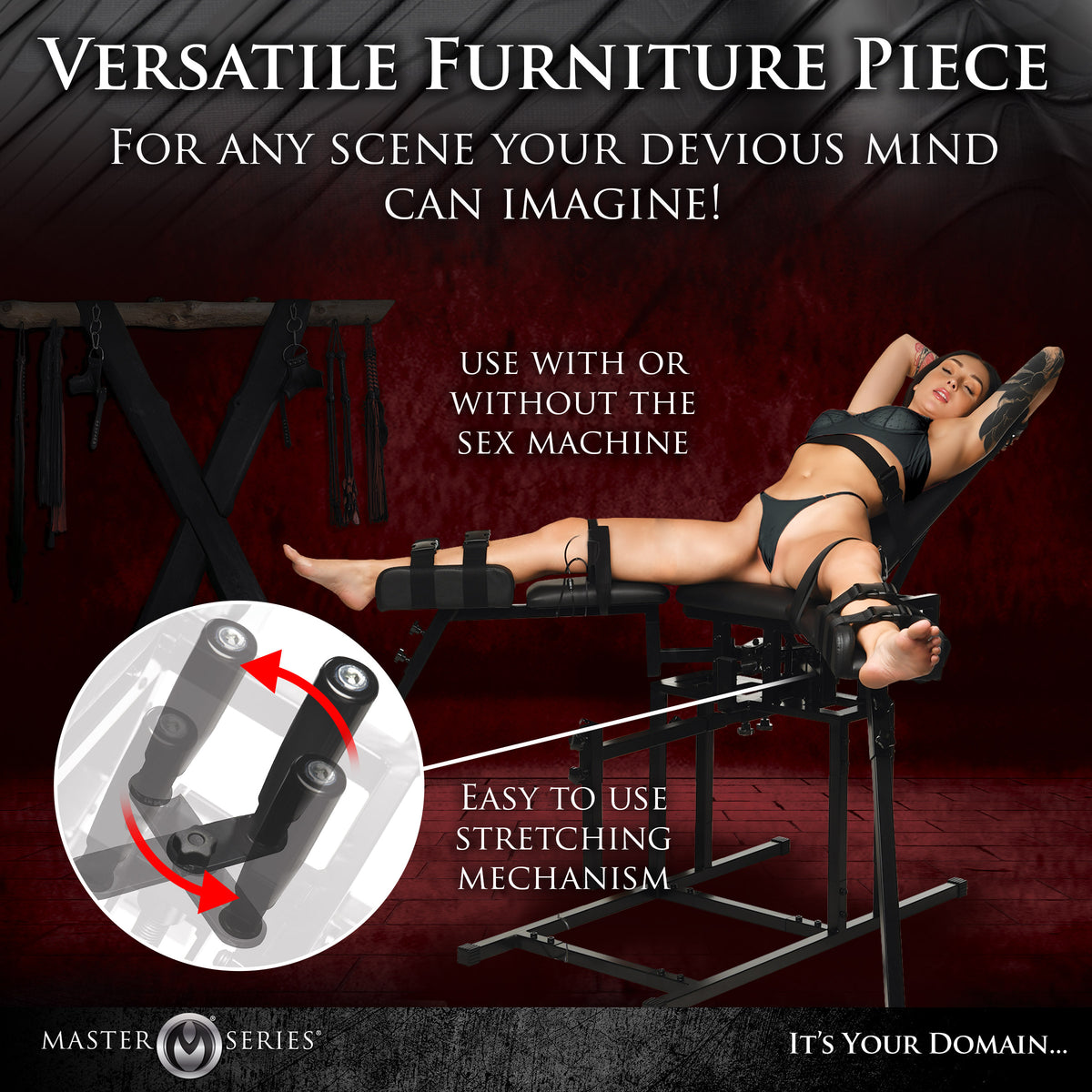 Leg Spreader Obedience Chair with Sex Machine – restraints and cuffs, Silicone (view 4)