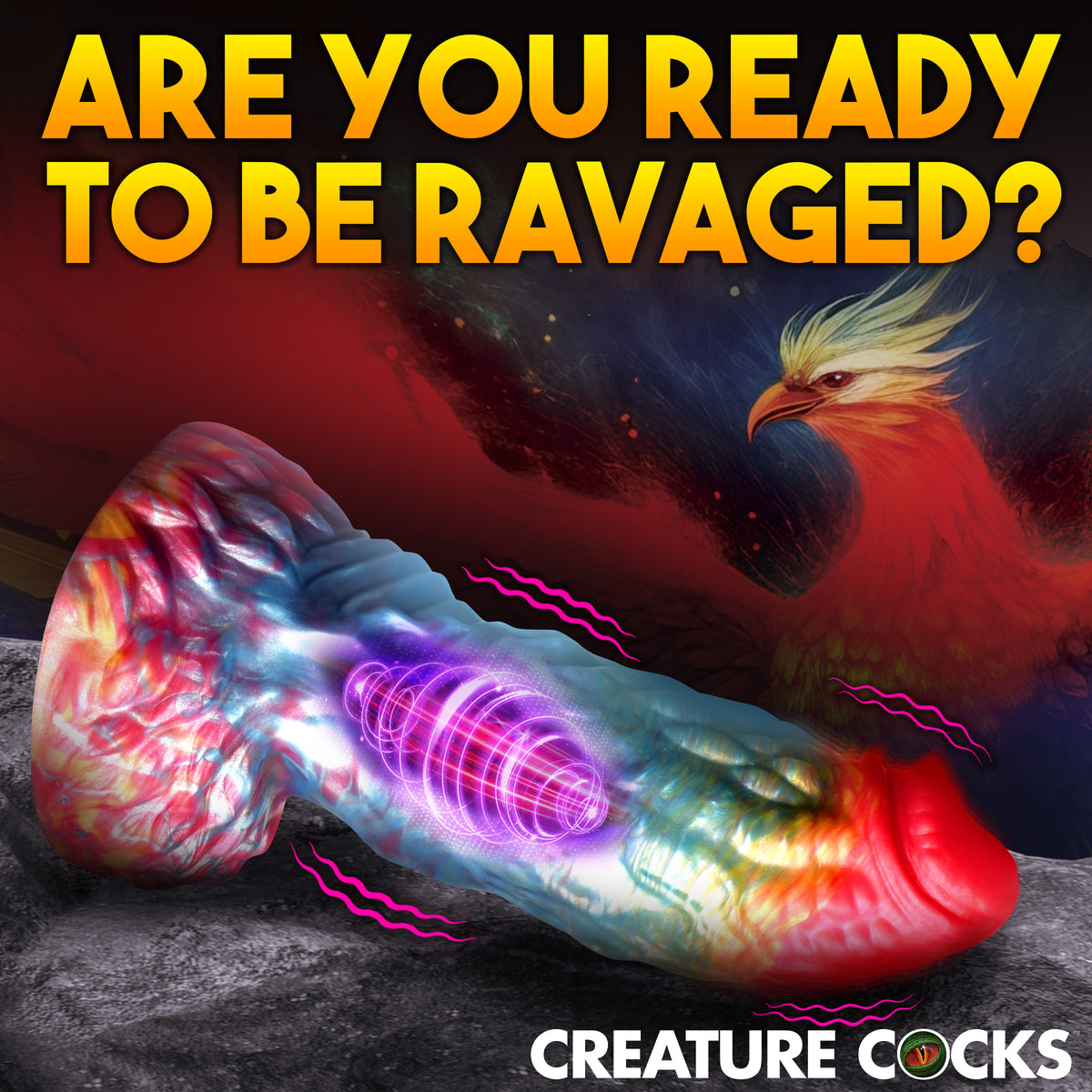 Rainbow Phoenix Vibrating Silicone Dildo with Remote, Silicone (view 3)