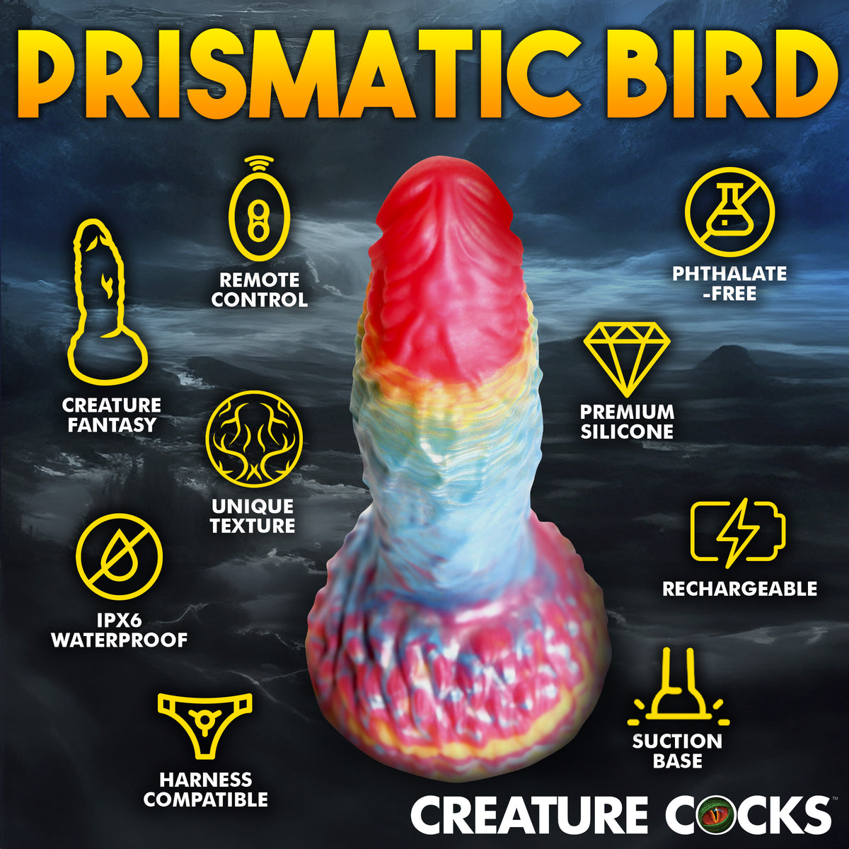 Rainbow Phoenix Vibrating Silicone Dildo with Remote, Silicone (view 5)
