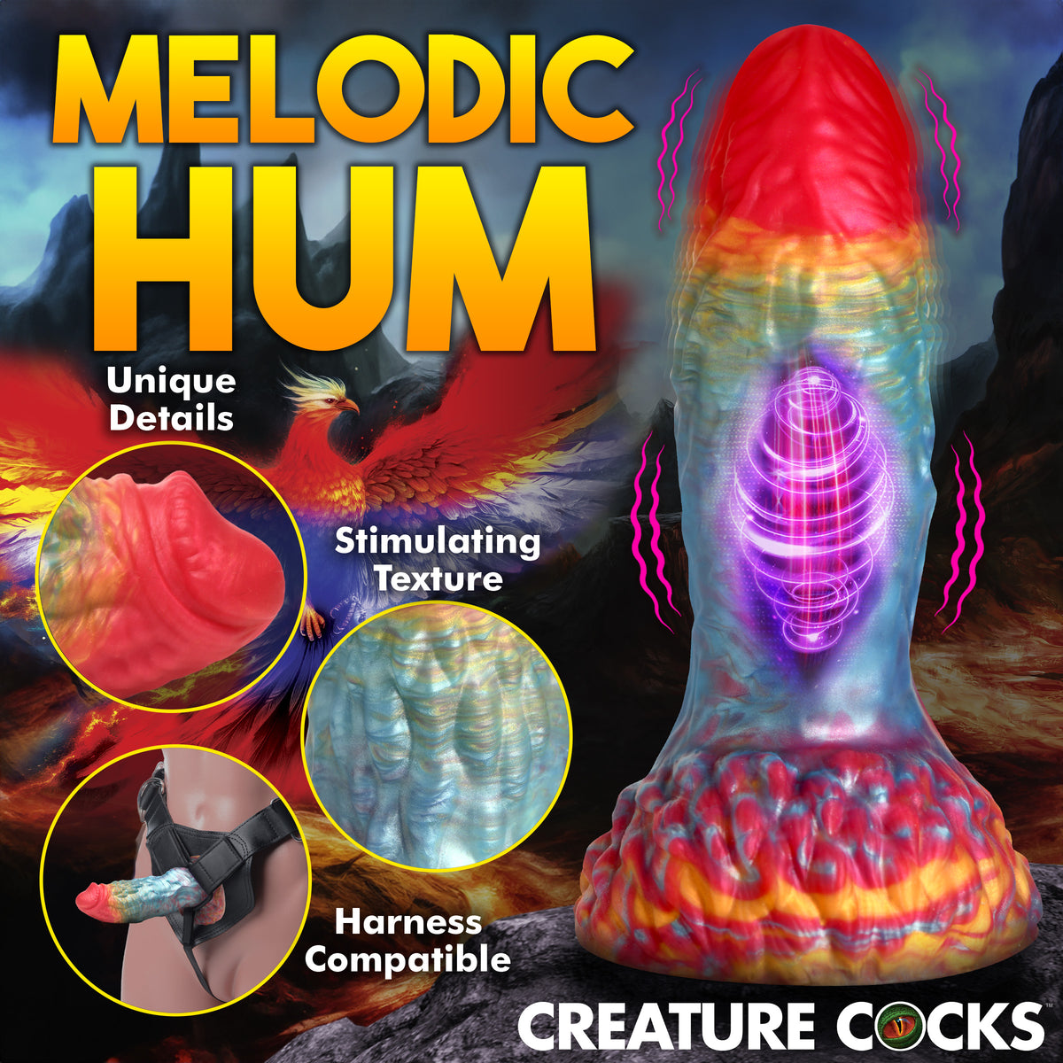 Rainbow Phoenix Vibrating Silicone Dildo with Remote, Silicone (view 6)