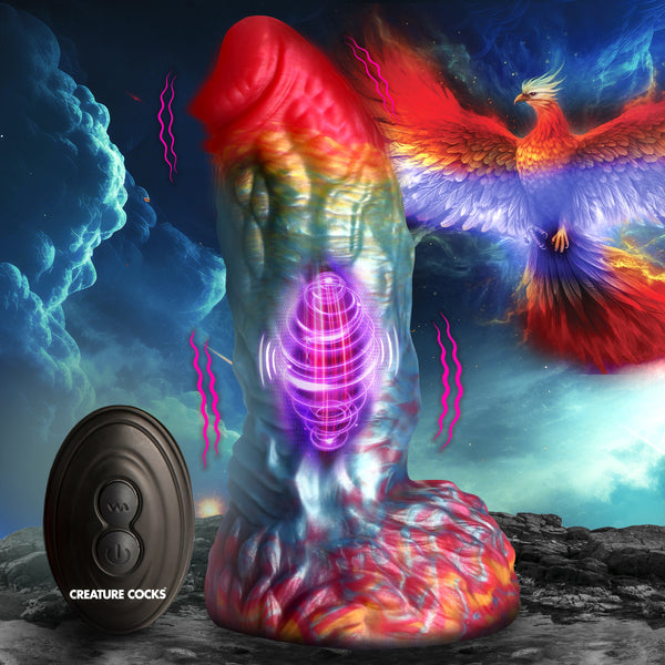 Rainbow Phoenix Vibrating Silicone Dildo with Remote, Silicone