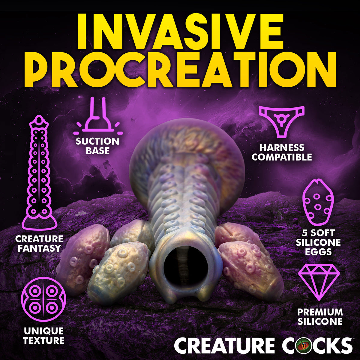 Deep Invader Tentacle Ovipositor Silicone Dildo with Eggs, Silicone (view 5)