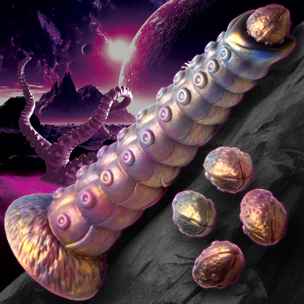 Deep Invader Tentacle Ovipositor Silicone Dildo with Eggs, Silicone