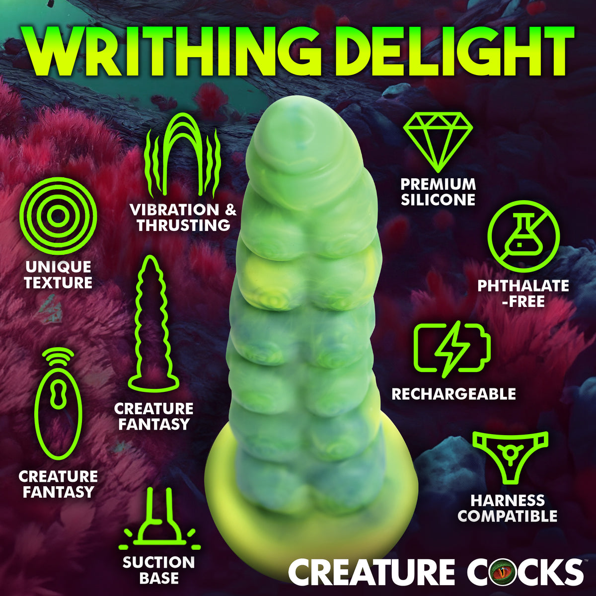 Squirmer Thrusting and Vibrating Silicone Dildo, Silicone (view 5)