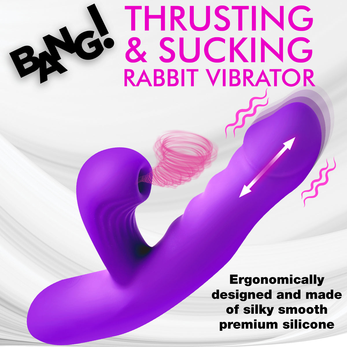 Thrusting and Sucking Silicone Rabbit Vibrator, Silicone (view 2)