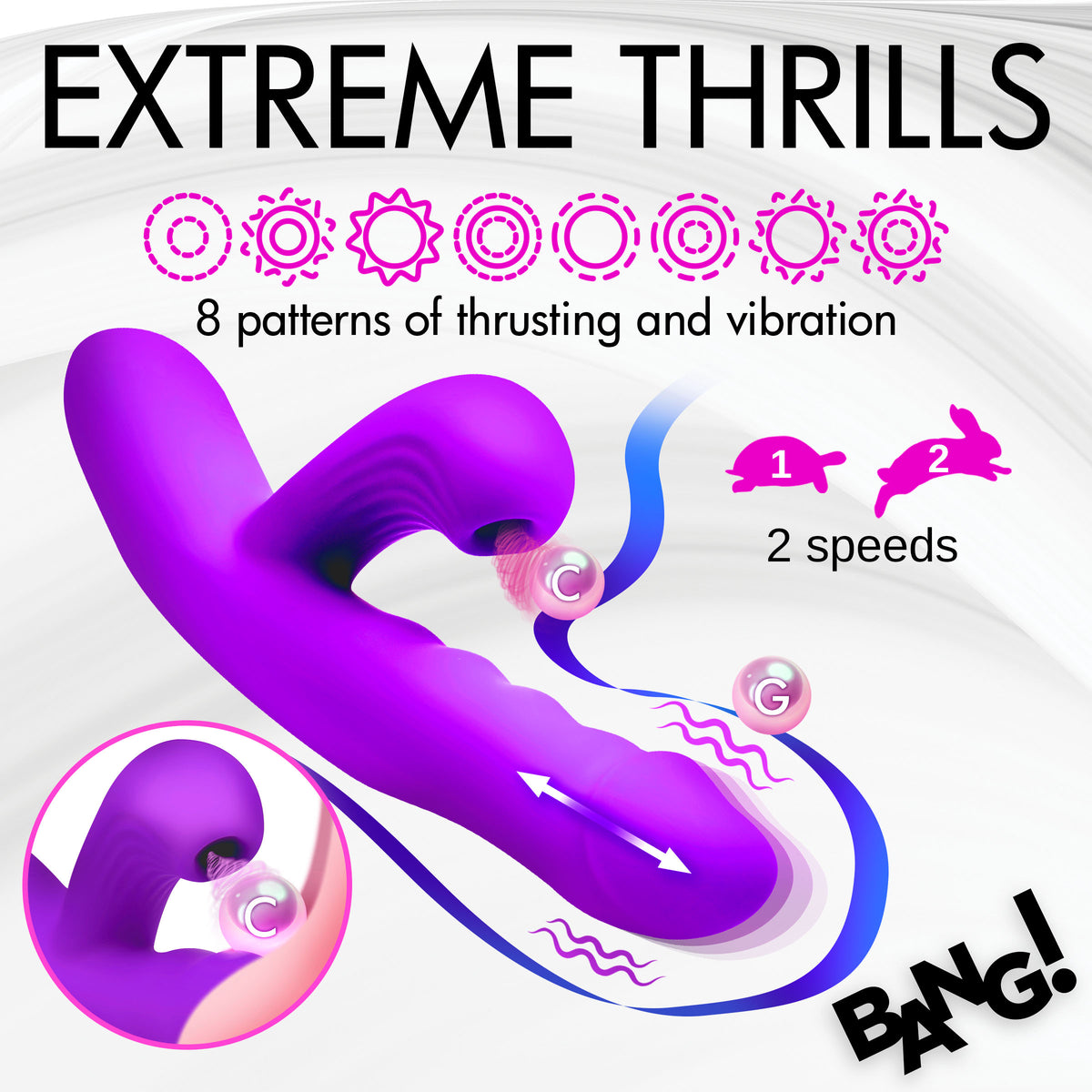 Thrusting and Sucking Silicone Rabbit Vibrator, Silicone (view 3)