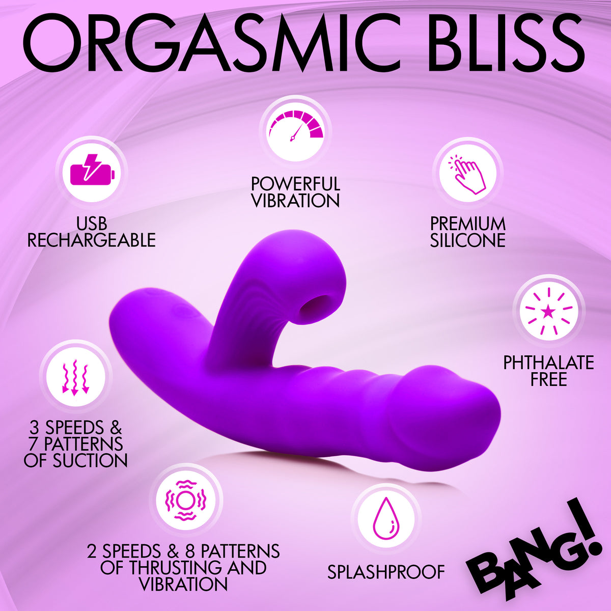 Thrusting and Sucking Silicone Rabbit Vibrator, Silicone (view 5)