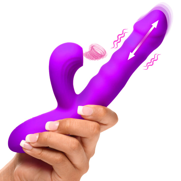 Thrusting and Sucking Silicone Rabbit Vibrator, Silicone