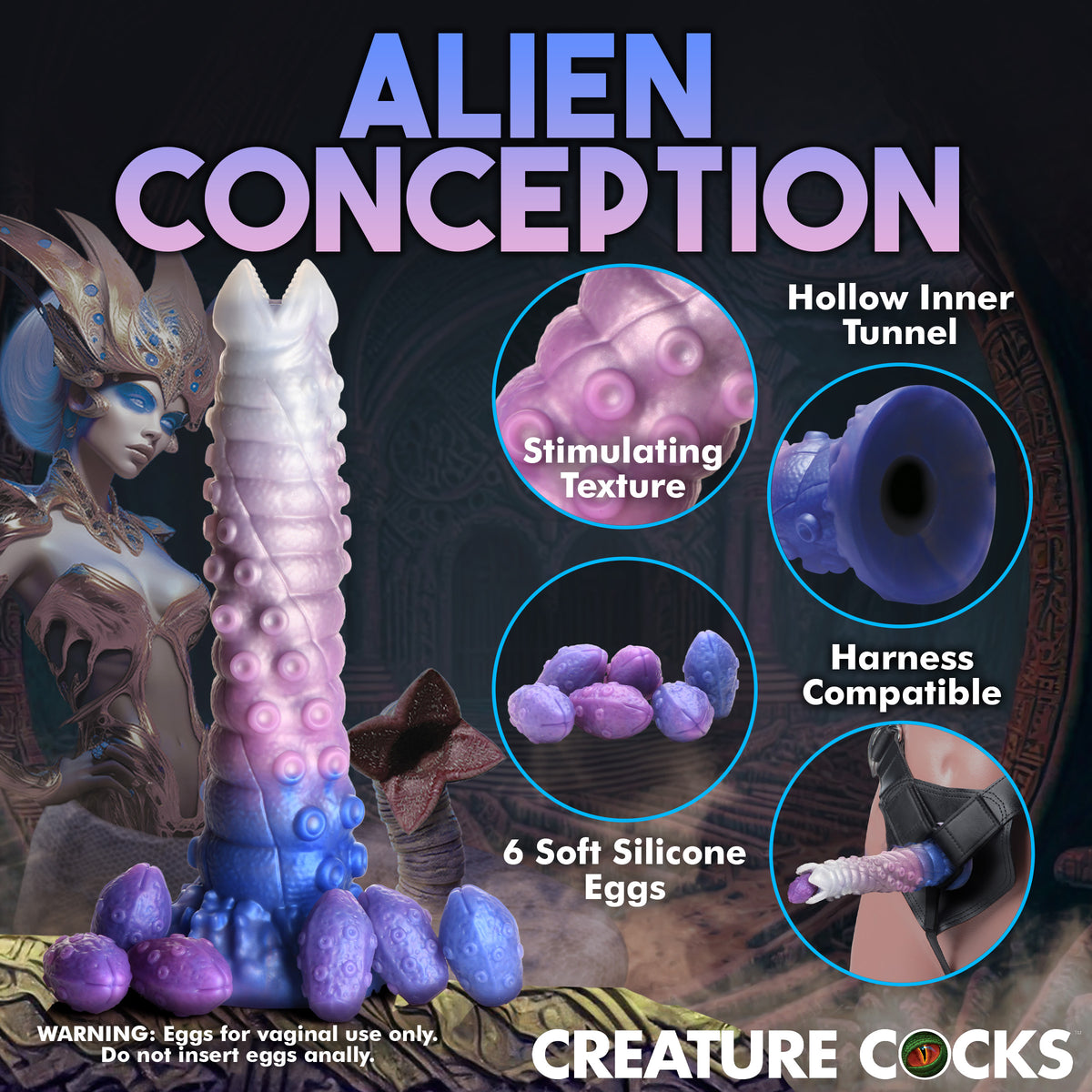 Tenta-Queen Ovipositor Silicone Dildo with Eggs, Silicone (view 6)