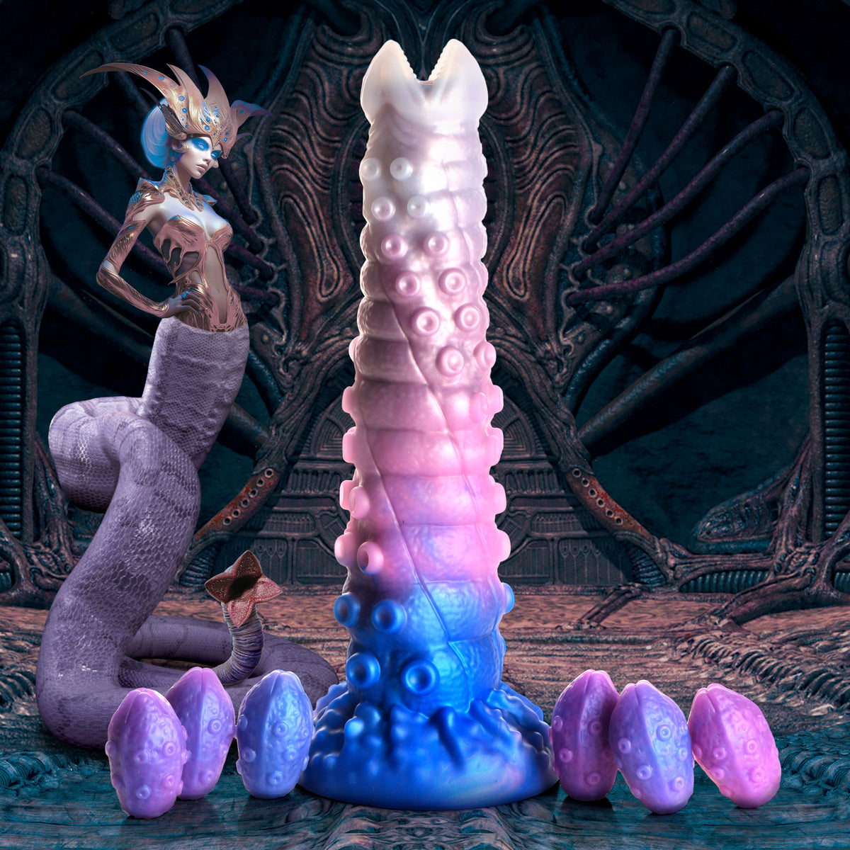 Tenta-Queen Ovipositor Silicone Dildo with Eggs, Silicone