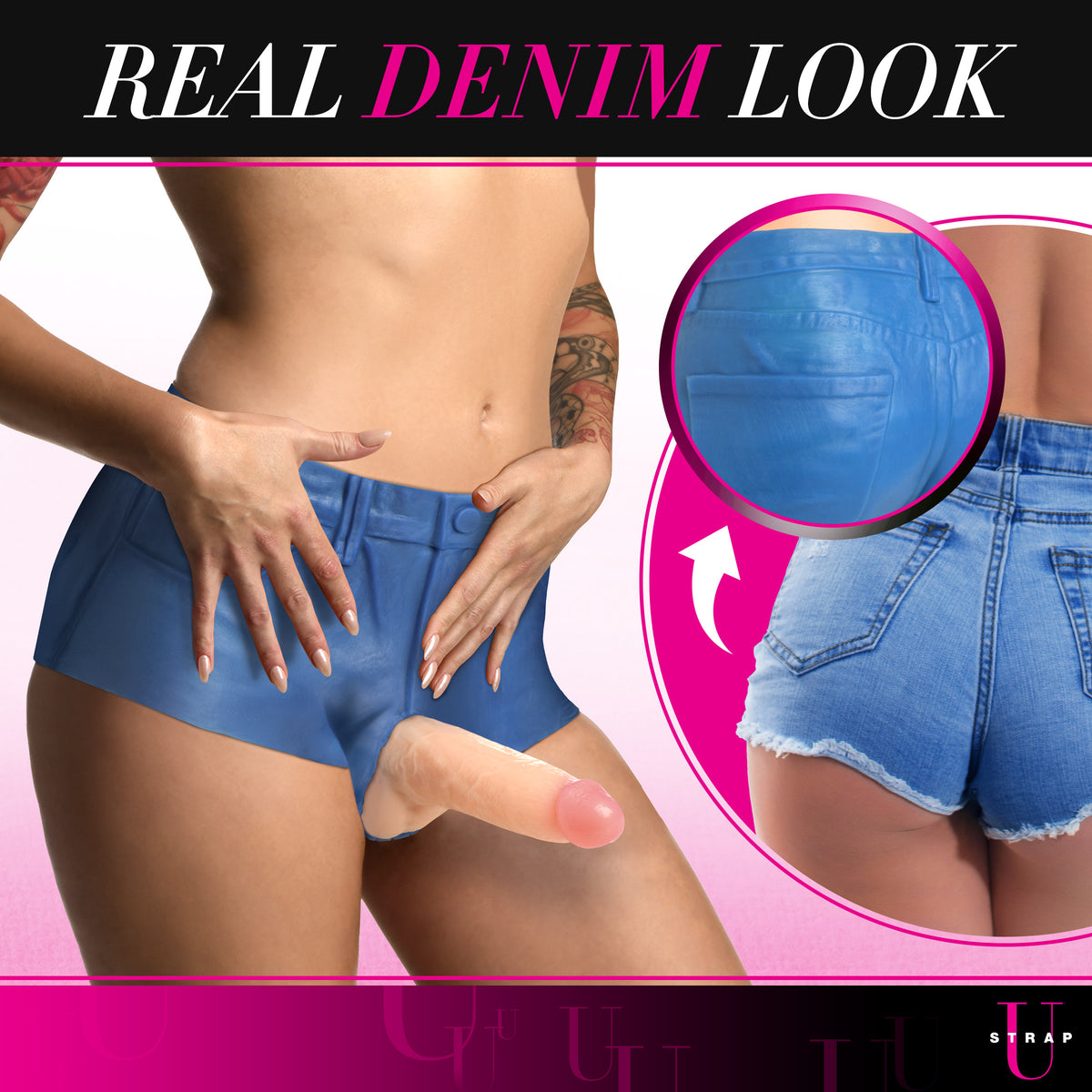 Booty Shorts 6 Inch Dildo Silicone Strap On Harness - Large – strap-on and harness, Silicone (view 3)