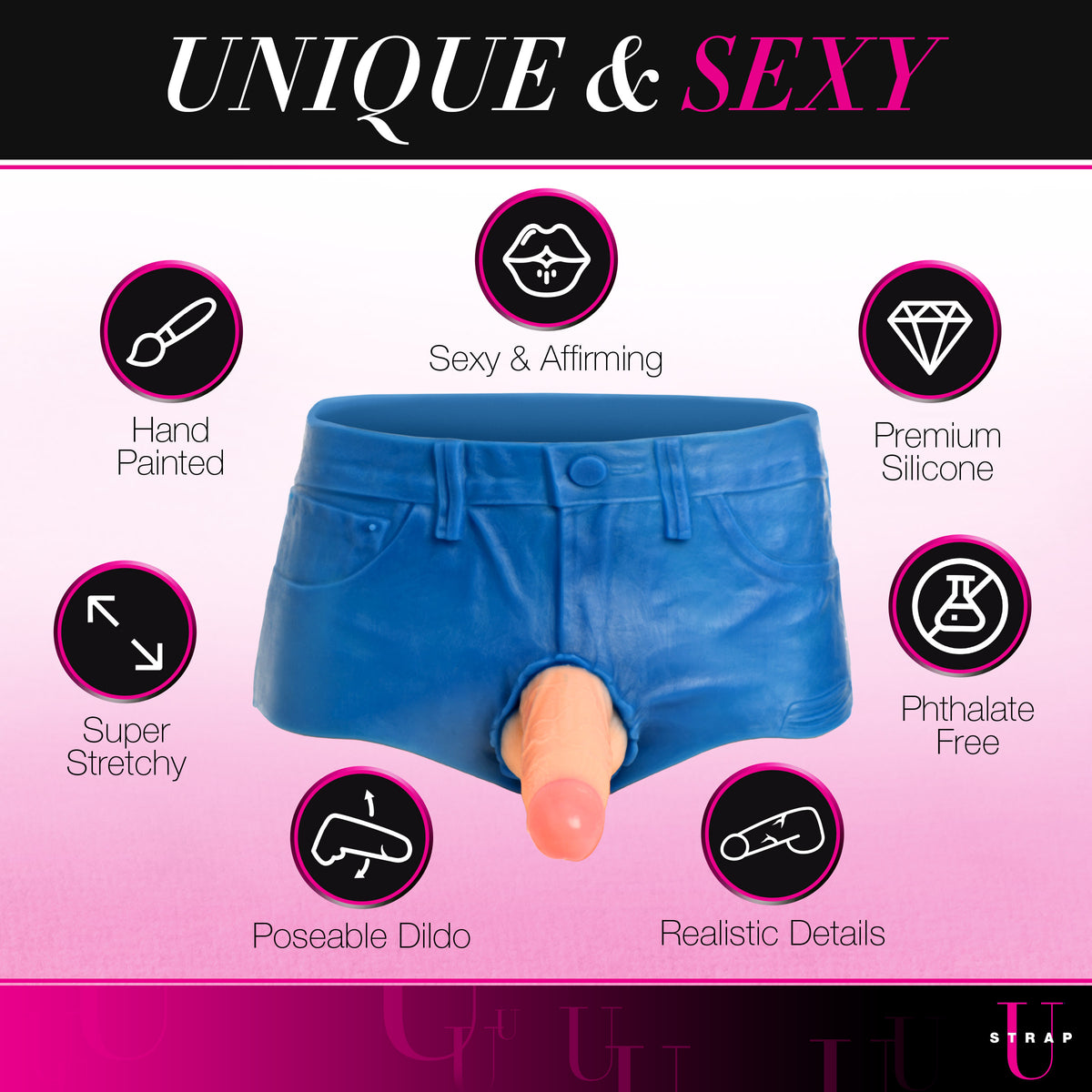 Booty Shorts 6 Inch Dildo Silicone Strap On Harness - Large – strap-on and harness, Silicone (view 5)