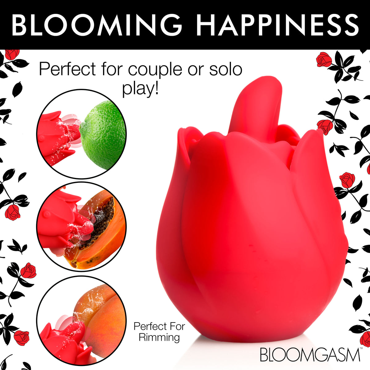 Rose Kisser Licking Tongue Vibrator - Red – clitoral suction toy, Silicone (view 3)