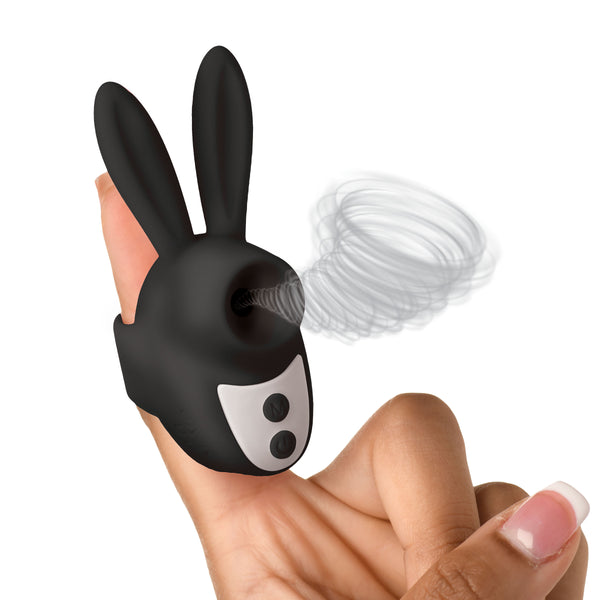Sucky Bunny Clit Stimulator Finger Vibrator - Black – clitoral suction toy, Silicone