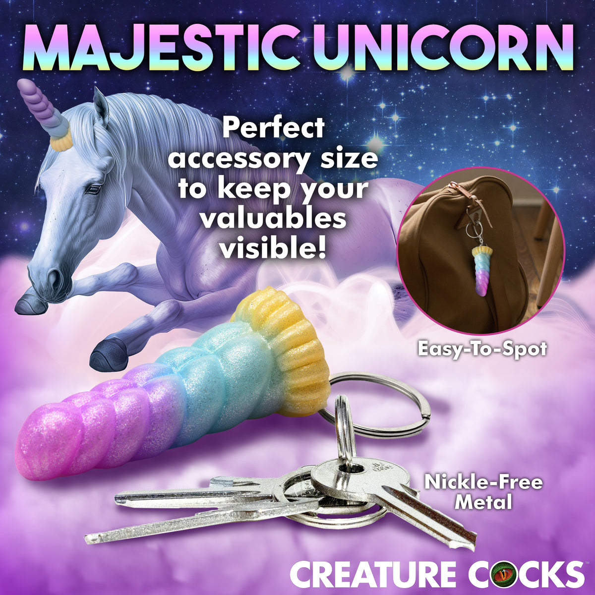 Mystique Unicorn Mini Dildo Key Chain, Silicone (view 6)
