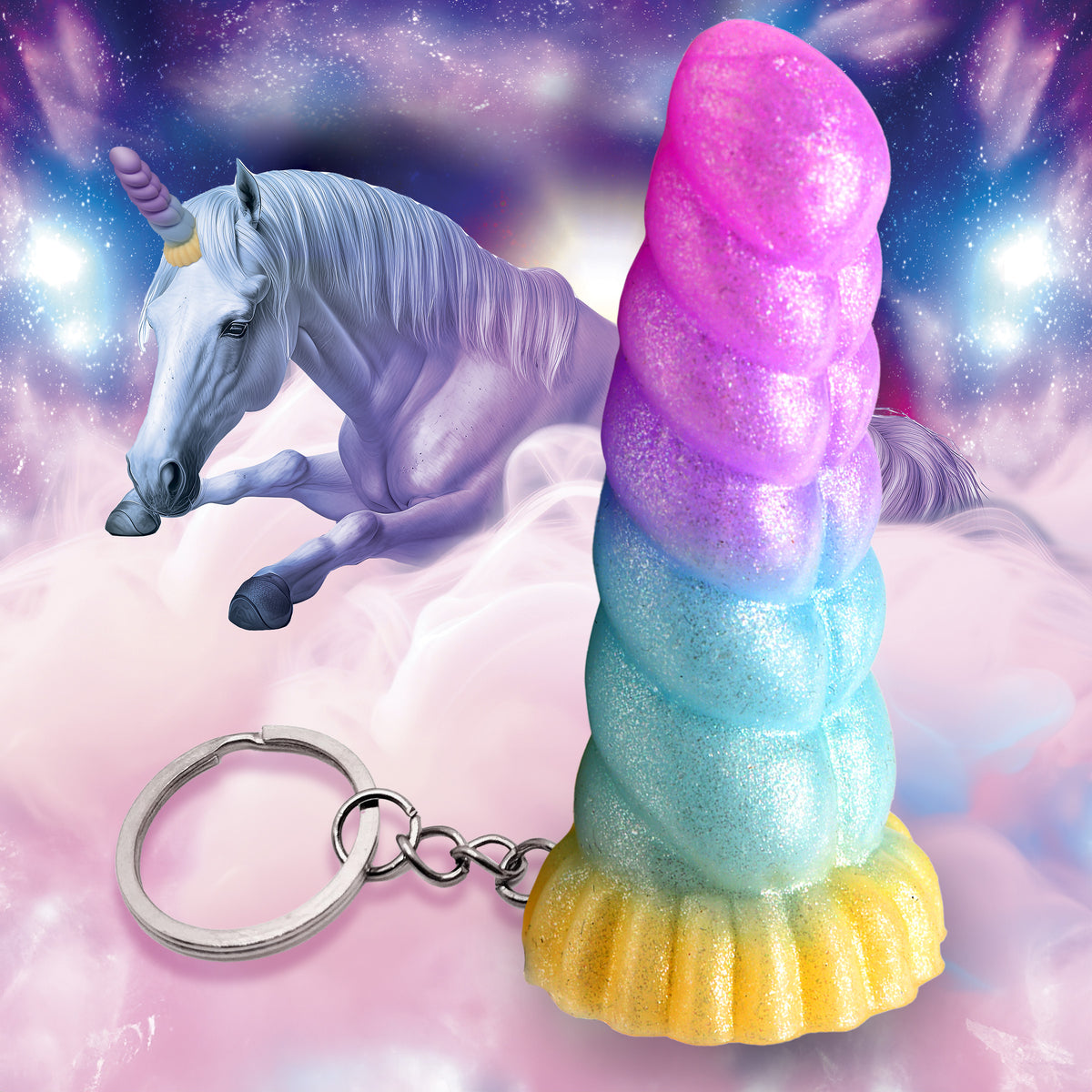 Mystique Unicorn Mini Dildo Key Chain, Silicone