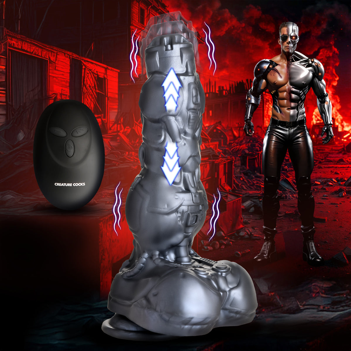 Cyborg Cock Thrusting and Vibrating Silicone Dildo, Silicone