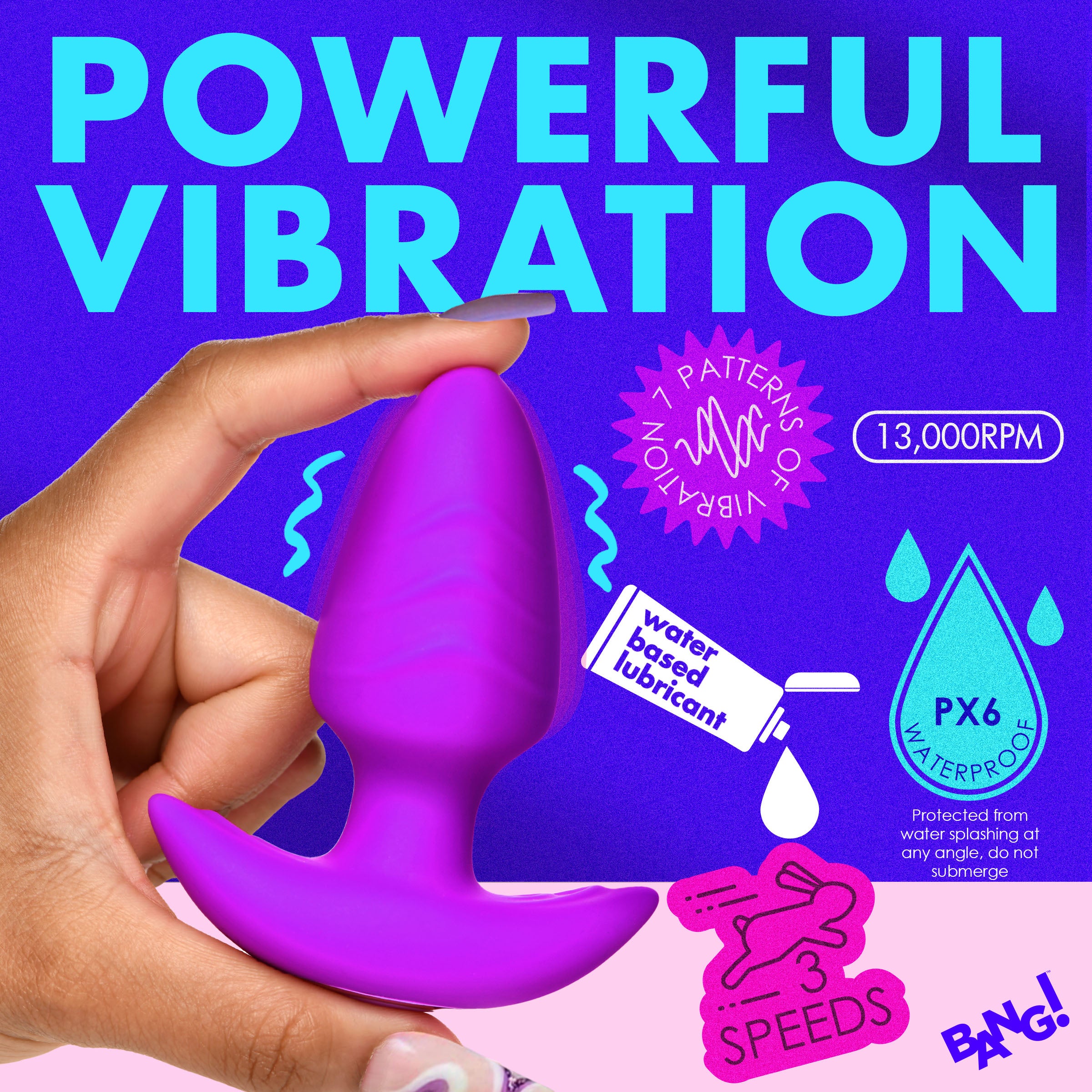 Rotating and Vibrating Silicone Butt Plug - Purple