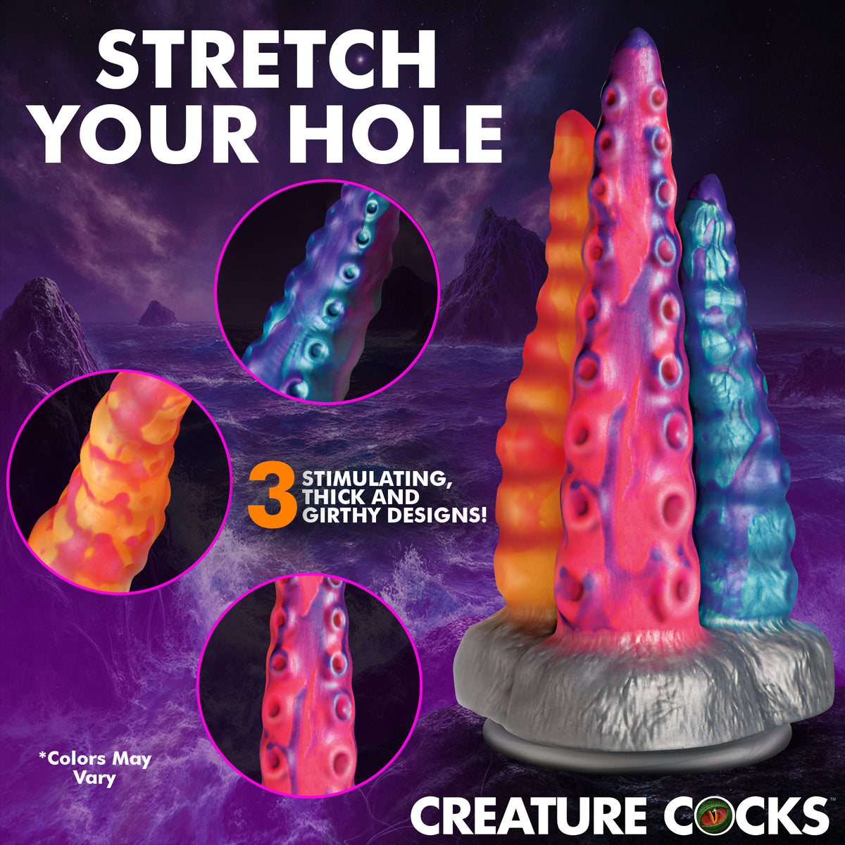 Tenta-Trio Silicone Dildo, Silicone (view 4)