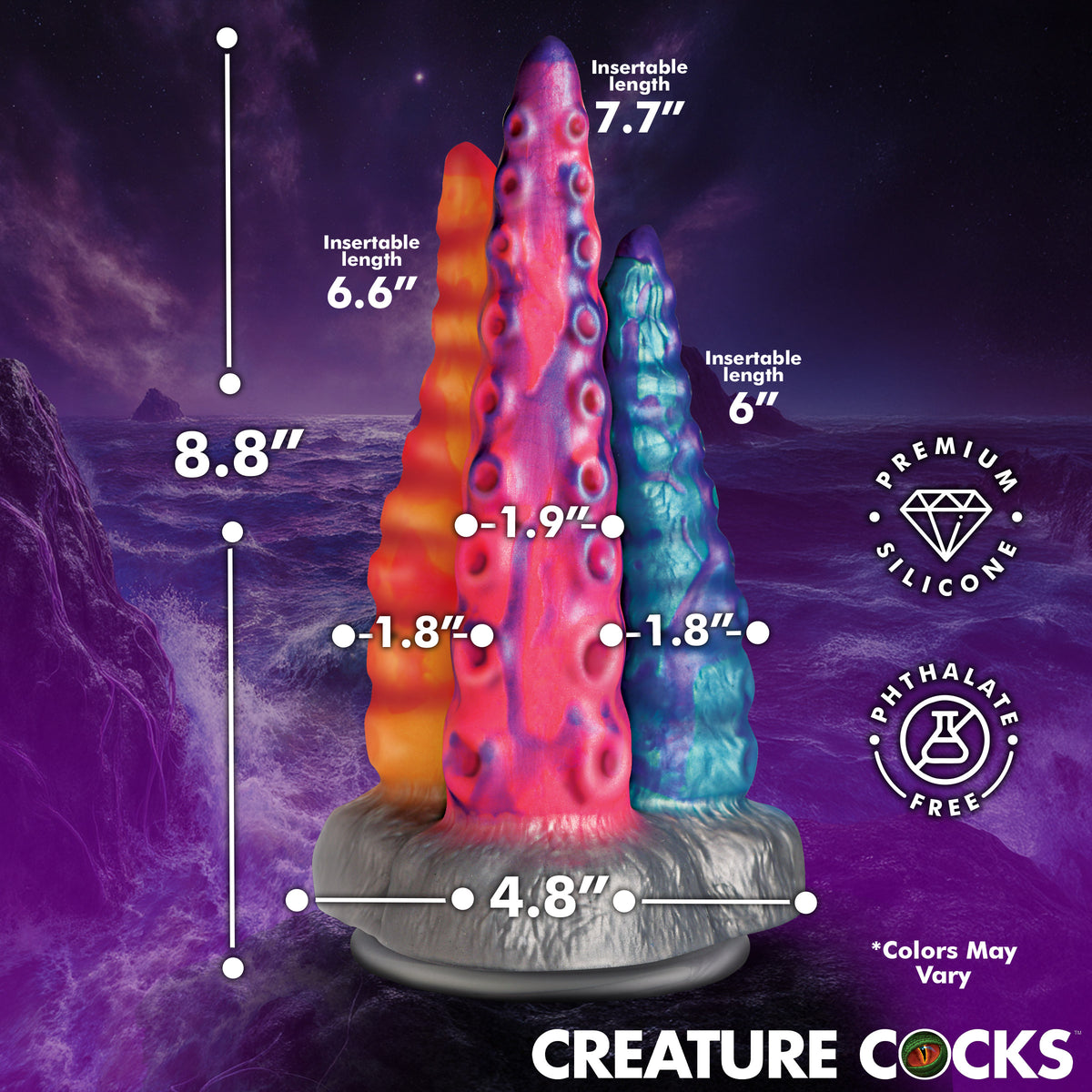 Tenta-Trio Silicone Dildo, Silicone (view 5)