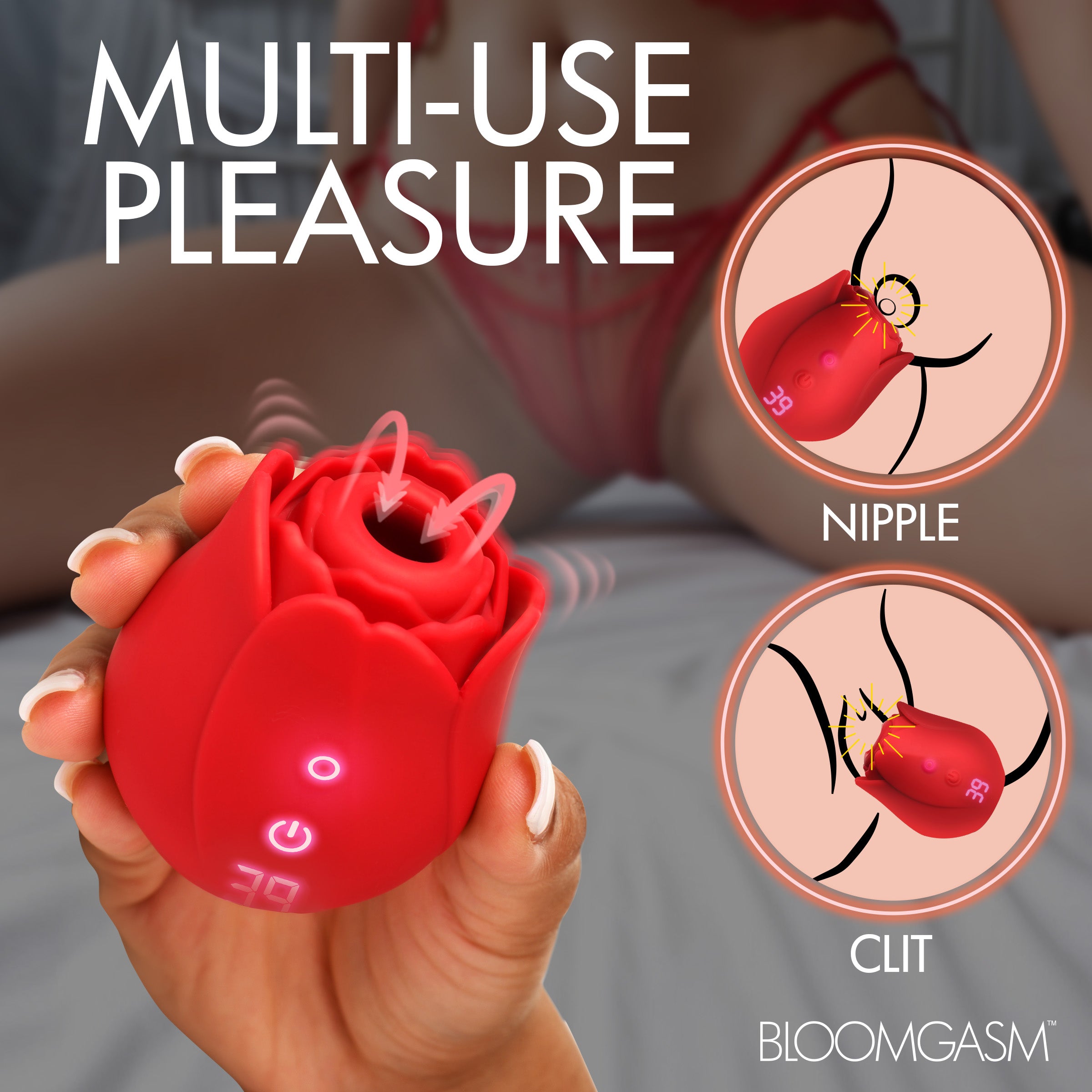Sucking & Vibrating Digital Clitoral Stimulator Rose Vibrator - Red