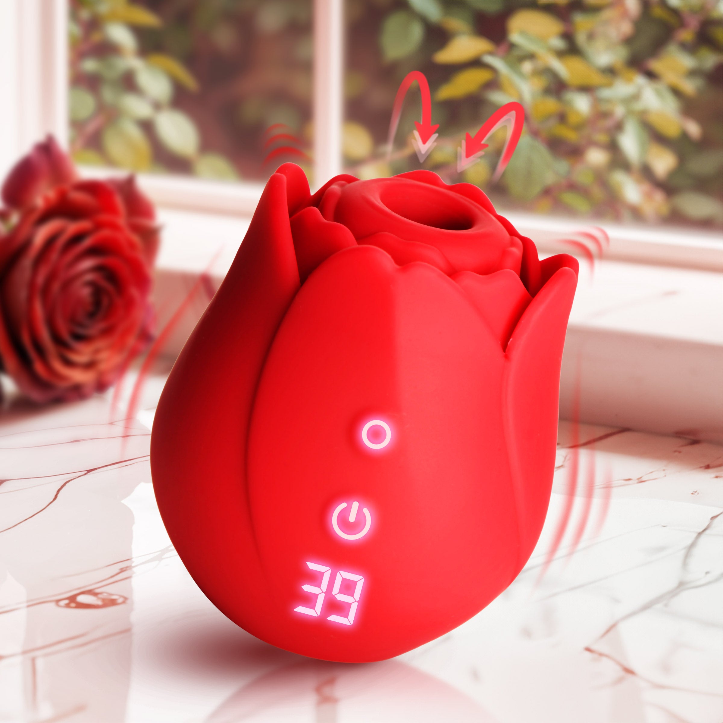 Sucking & Vibrating Digital Clitoral Stimulator Rose Vibrator - Red