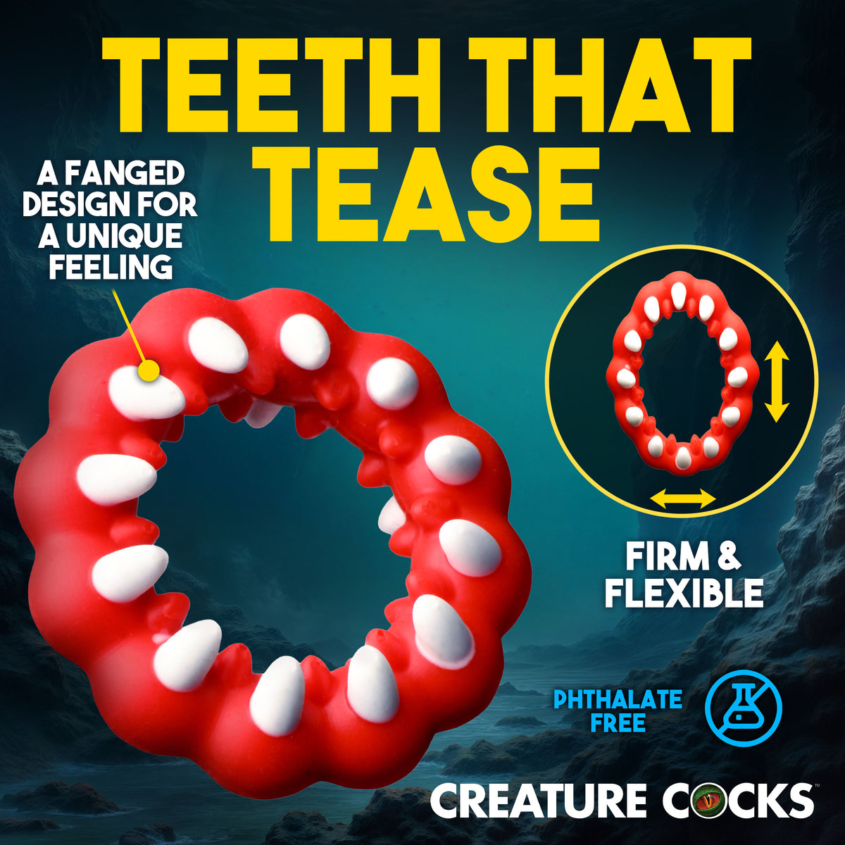 Fangs Silicone Cock Ring, Silicone (view 3)