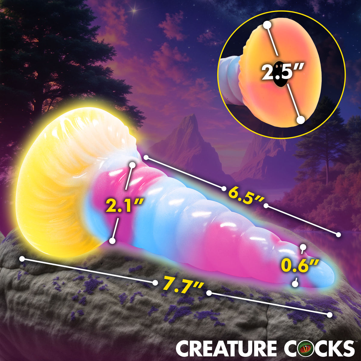 Unicorn Glow-in-the-Dark Vibrating Silicone Dildo, Silicone (view 4)