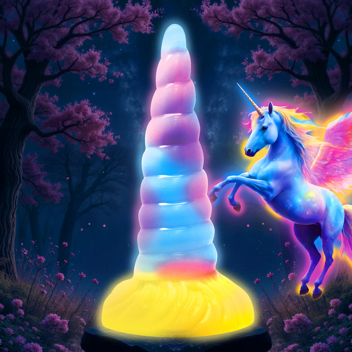 Unicorn Glow-in-the-Dark Vibrating Silicone Dildo, Silicone