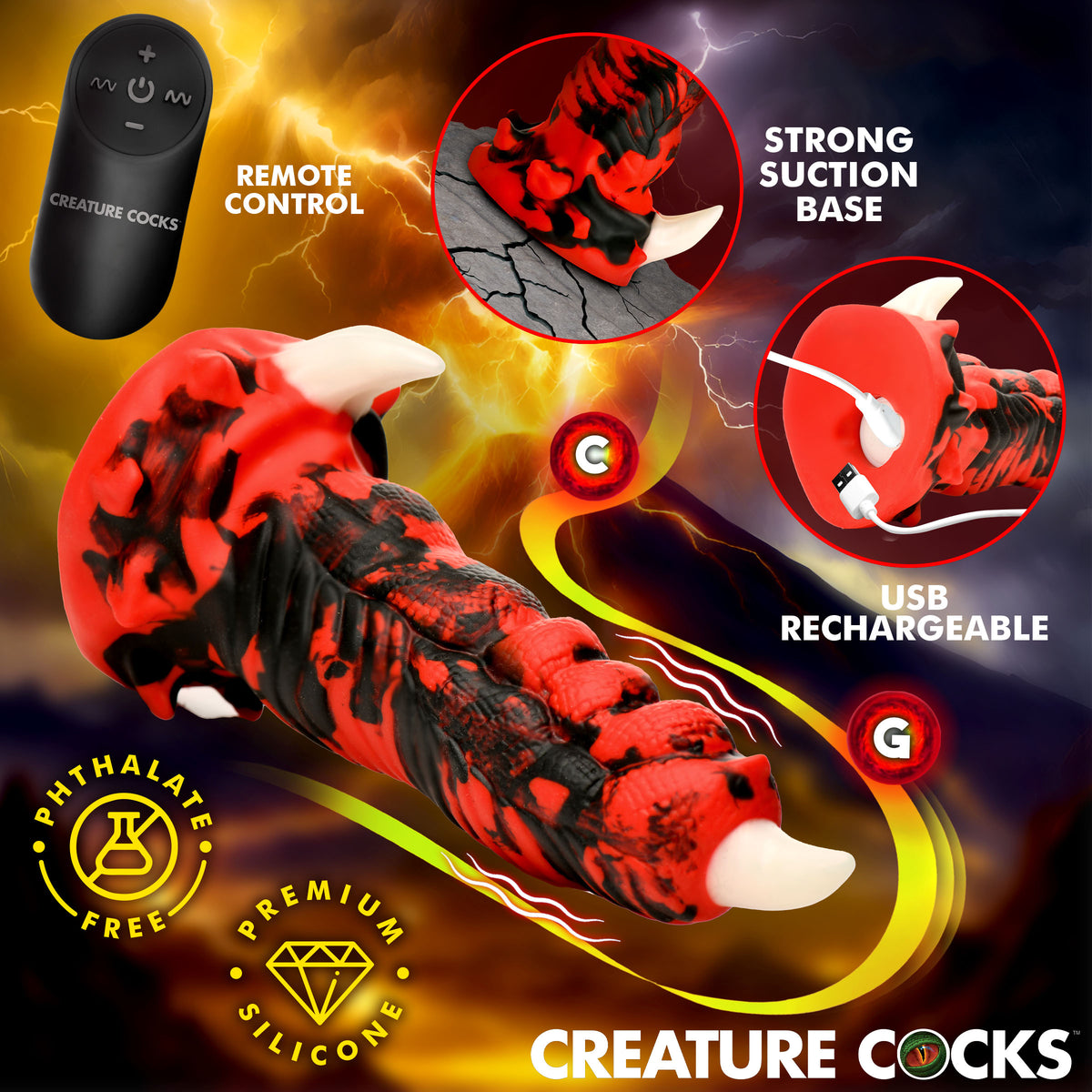 Red Talon Vibrating Silicone Dildo, Silicone (view 2)