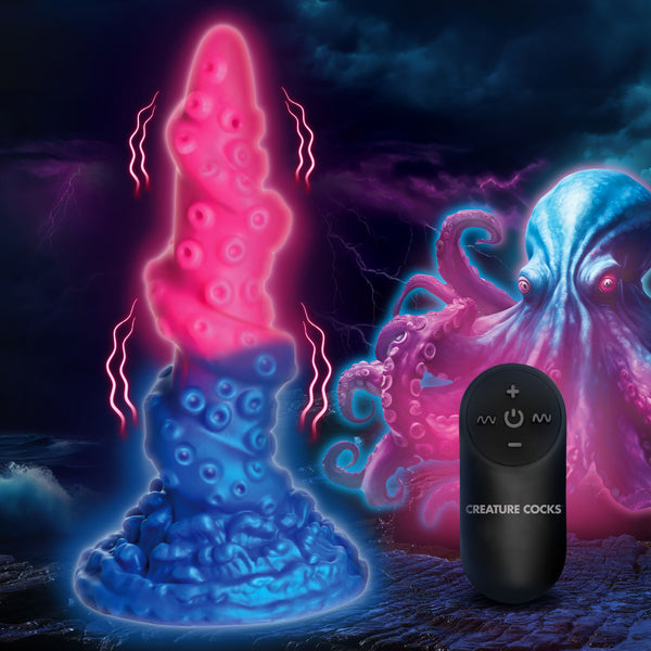Deluxe Lord Kraken Vibrating Glow-in-the-Dark Silicone Dildo, Silicone