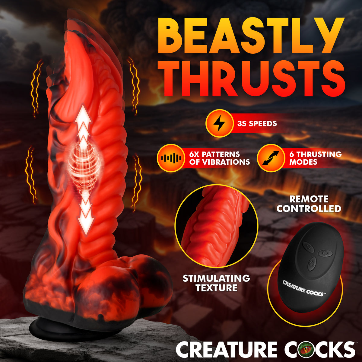 Dragon Thrust Thrusting &amp; Vibrating Silicone Dildo, Silicone (view 2)