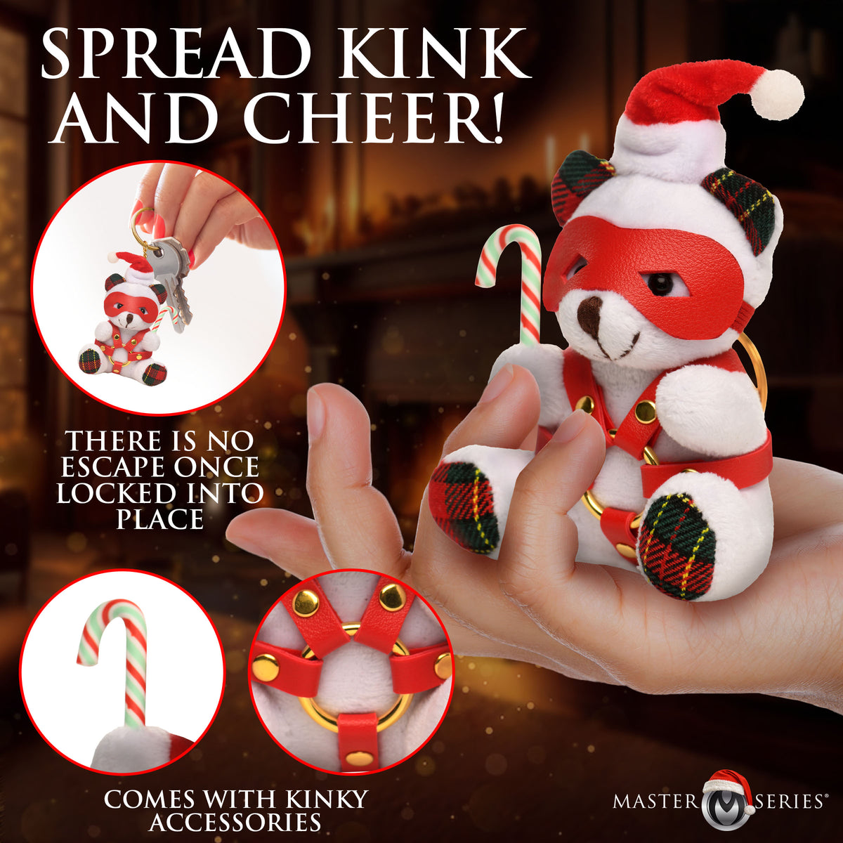 Holiday Bondage Bear Keychain - White – restraints and cuffs, Metal (view 3)