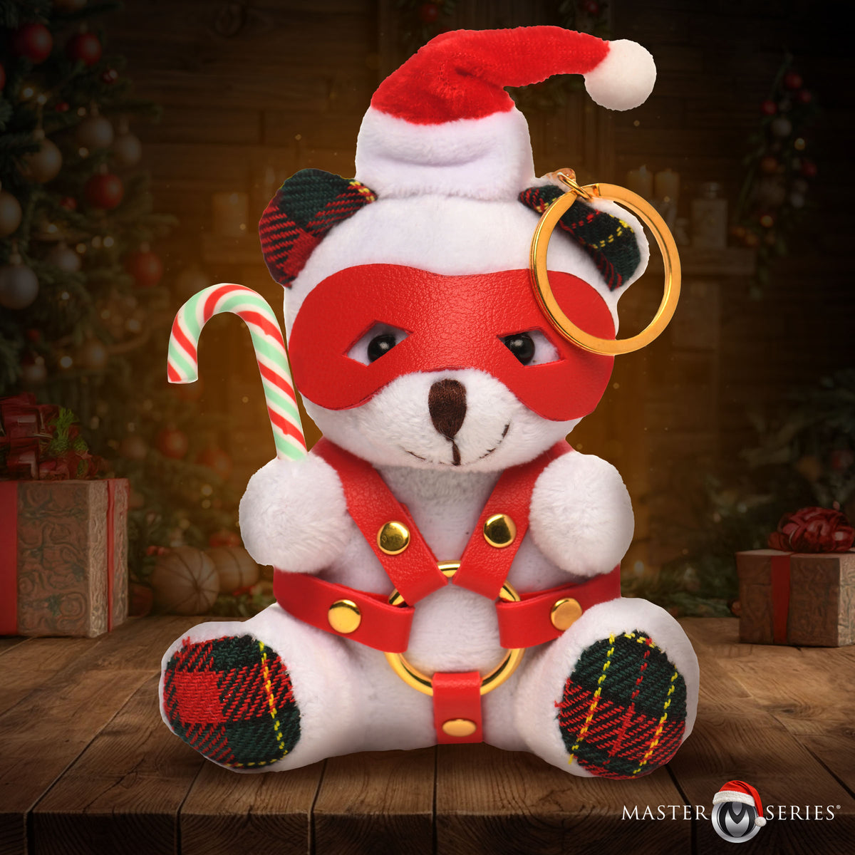 Holiday Bondage Bear Keychain - White – restraints and cuffs, Metal
