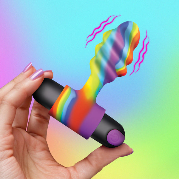 Vibrating Rainbow Butt Plug, Silicone