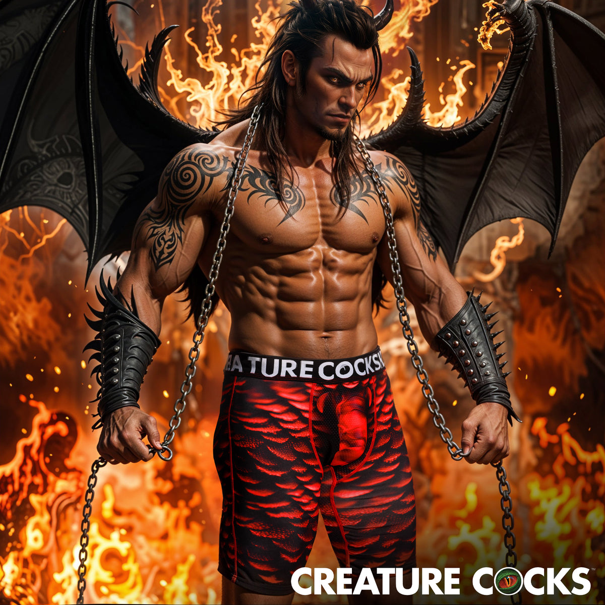 Creature Wear Horny Devil Demon Boxer Shorts - Medium, Fabric (view 3)