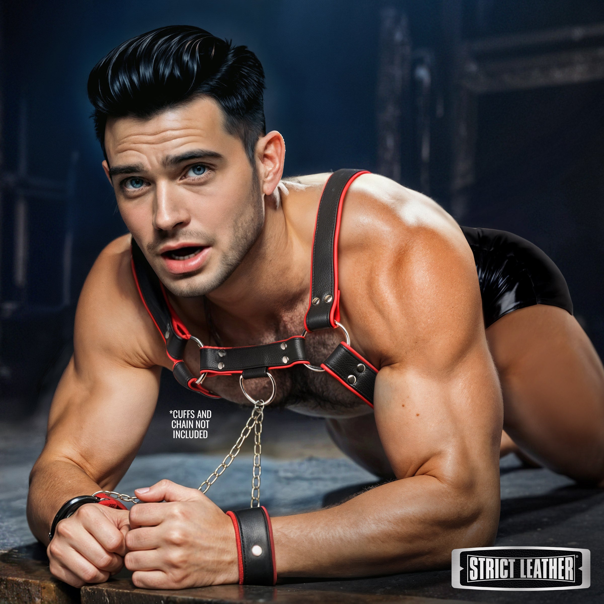 Leather English Bull Dog Harness Black/Red