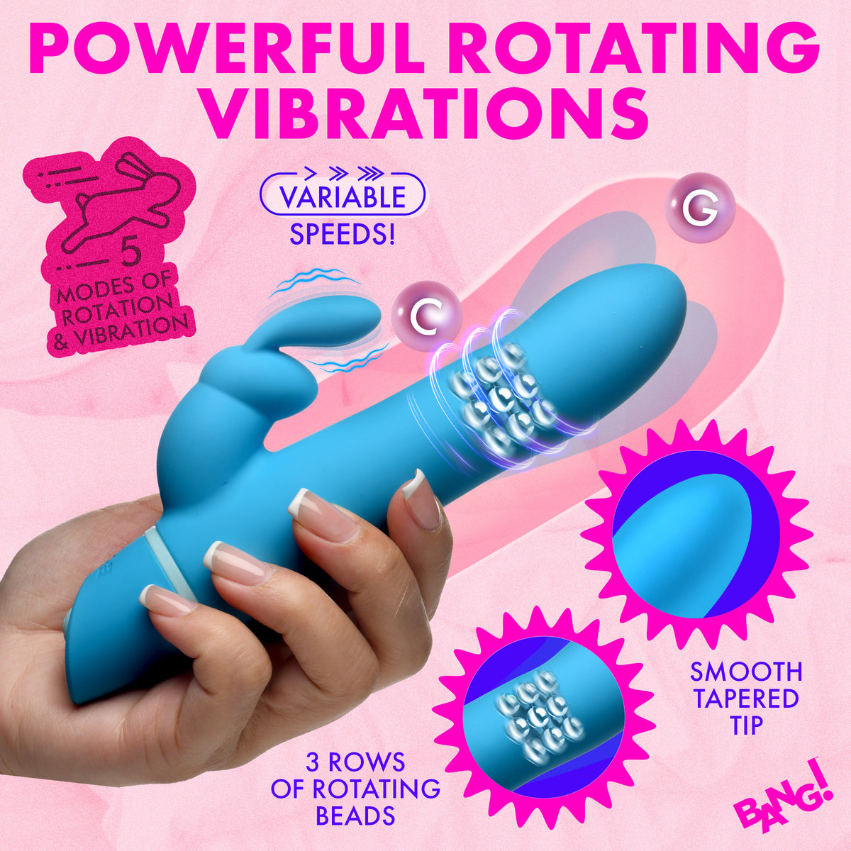 Rotating Beads Silicone Rabbit Vibrator- Blue – anal beads, Silicone (view 3)