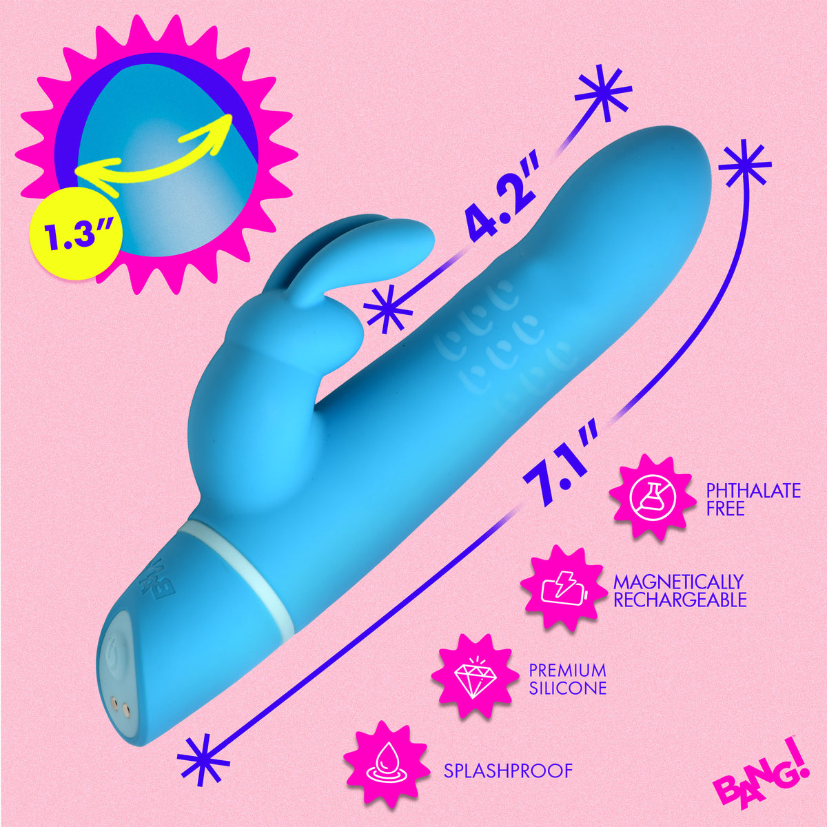 Rotating Beads Silicone Rabbit Vibrator- Blue – anal beads, Silicone (view 4)