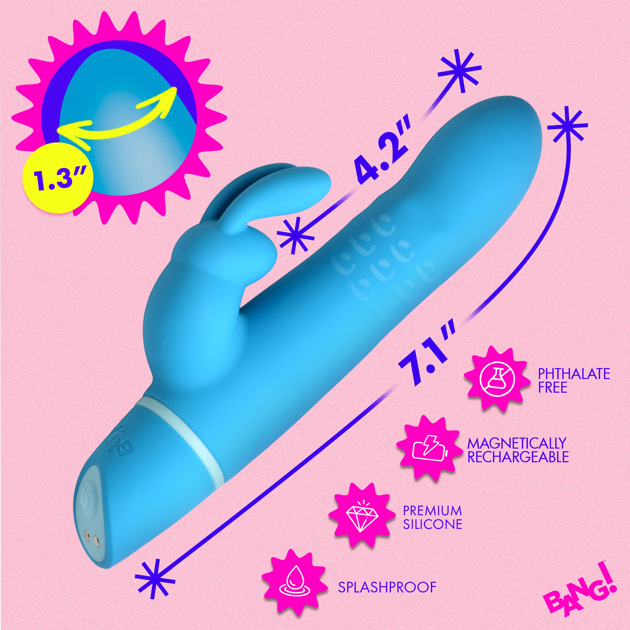 Rotating Beads Silicone Rabbit Vibrator- Blue