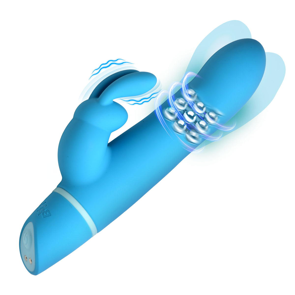 Rotating Beads Silicone Rabbit Vibrator- Blue – anal beads, Silicone (view 5)