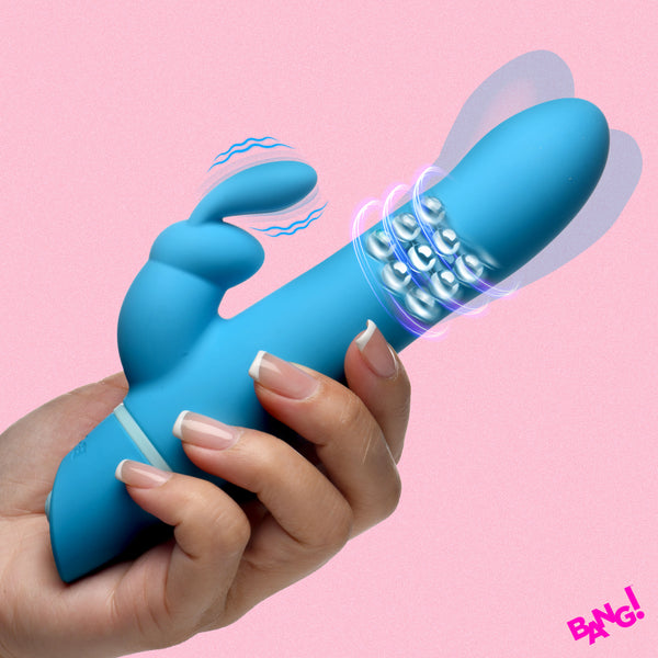 Rotating Beads Silicone Rabbit Vibrator- Blue – anal beads, Silicone