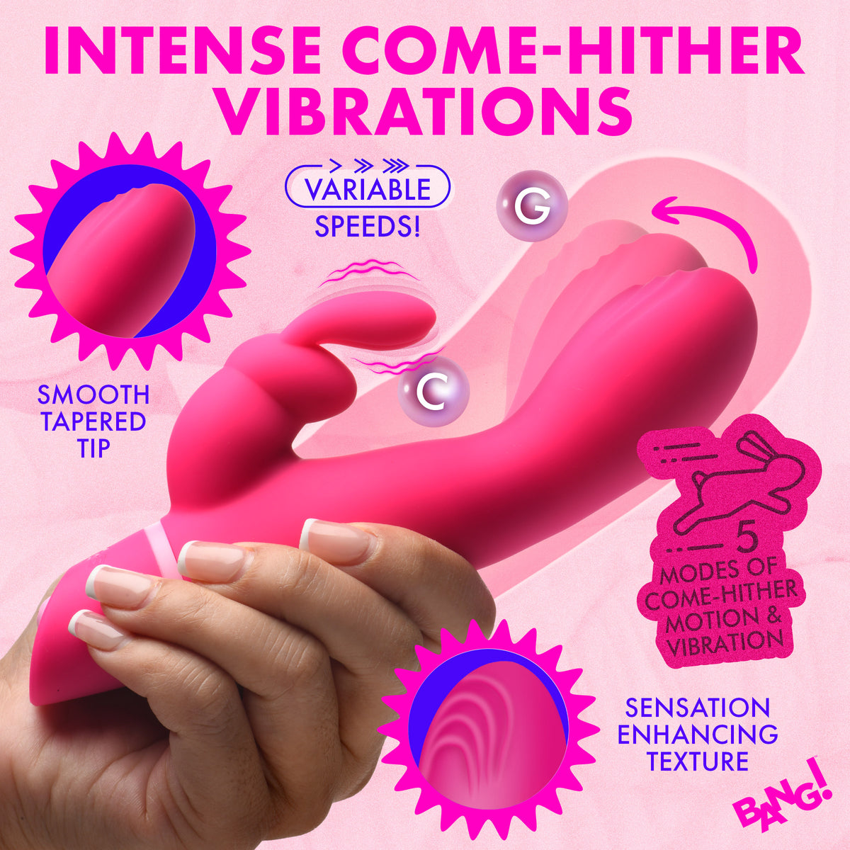 Come Hither Silicone Rabbit Vibrator - Pink, Silicone (view 2)