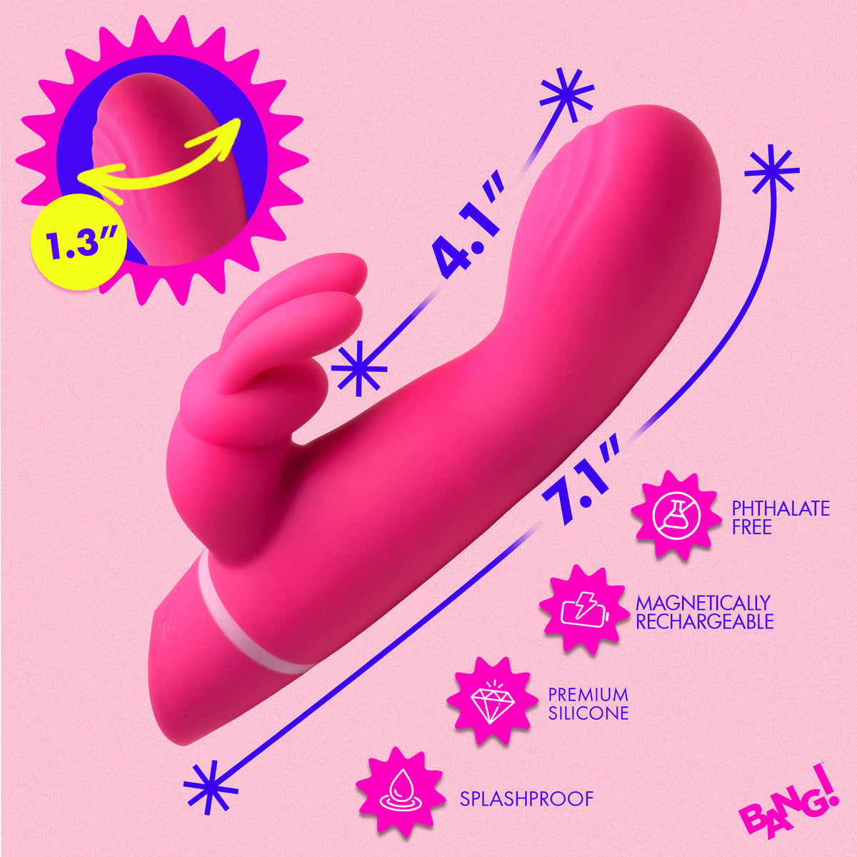 Come Hither Silicone Rabbit Vibrator - Pink, Silicone (view 4)