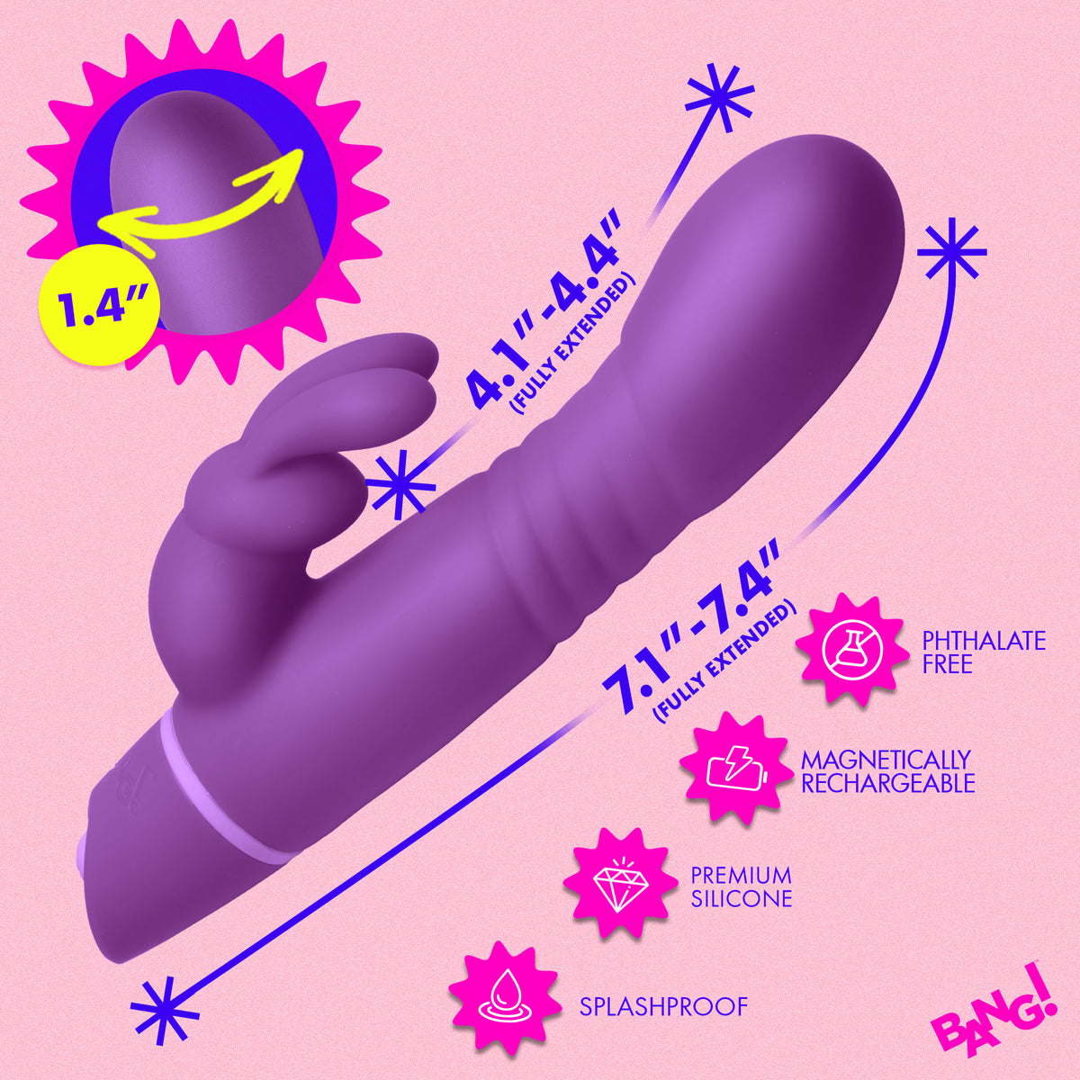 Thrusting Silicone Rabbit Vibrator - Purple, Silicone (view 4)